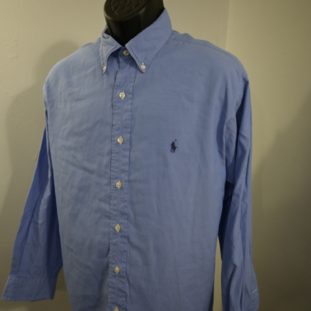 Ralph Lauren Yarmouth Dress Shirt Mens 16.5 32/33 Blue Button Up Pinpoint Oxford